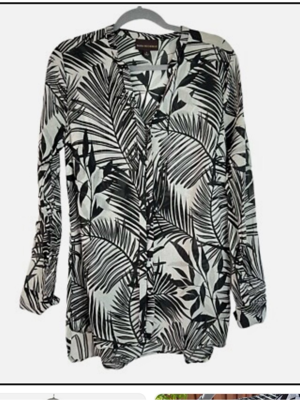 Dana Buchman Large Black White Tropical Floral Long Shirt Cotton Tunic